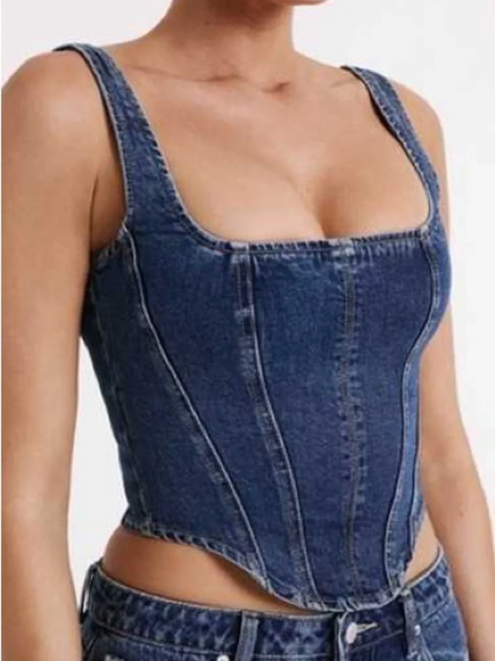 Meshki Bianca Denim Lace Up Corset Dark Blue Size L - Picture 3 of 15